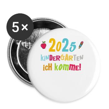 Kita de cadeaux pour enfants de la maternelle 2025 Décoration 2025 - Lot de 5 grands badges (56 mm) - blanc - Devant