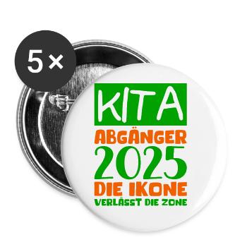 Abschied Kindergarten 2025 Geschenk Mädchen Jungen - Buttons groß 56 mm (5er Pack) - Weiß - Vorne