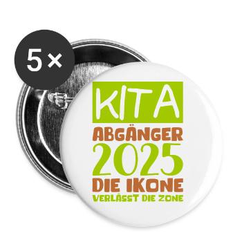 Abschied Kindergarten 2025 Geschenk Mädchen Jungen - Buttons groß 56 mm (5er Pack) - Weiß - Vorne