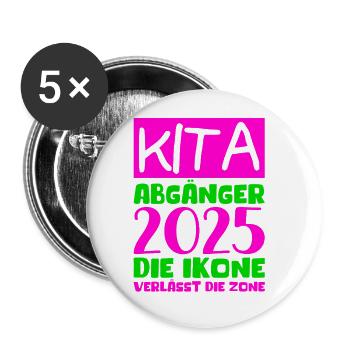 Abschied Kindergarten 2025 Geschenk Mädchen Jungen - Buttons groß 56 mm (5er Pack) - Weiß - Vorne