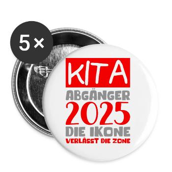 Abschied Kindergarten 2025 Geschenk Mädchen Jungen - Buttons groß 56 mm (5er Pack) - Weiß - Vorne