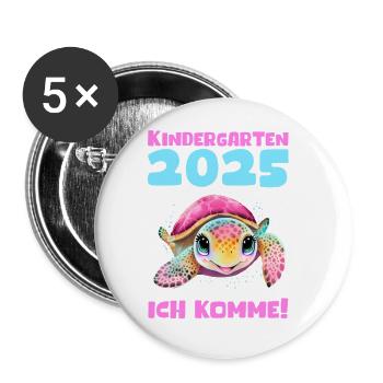 Kindergarten 2025 Kinder Geschenk Kita 2025 Deko - Buttons groß 56 mm (5er Pack) - Weiß - Vorne