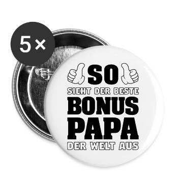 Bonus Papa Vatertag Stiefvater Stiefpapa Geschenk - Buttons groß 56 mm (5er Pack) - Weiß - Vorne