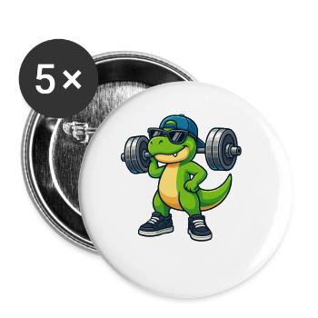 Cooler T-Rex Hantel Gewichtheber Workout Fitness - Buttons groß 56 mm (5er Pack) - Weiß - Vorne