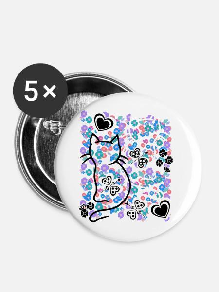 Retro Katze 60er - Buttons groß 56 mm (5er Pack) - Weiß