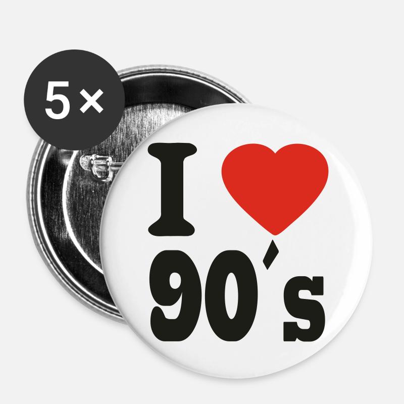 i love the 90 s - Buttons large 2.2''/56 mm (5-pack) - white