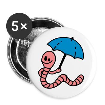 Regenwurm - Buttons groß 56 mm (5er Pack) - Weiß - Vorne