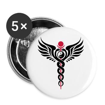 Caduceus, Yin Yang, Schlange, Flügel, Hermetik - Buttons groß 56 mm (5er Pack) - Weiß - Vorne