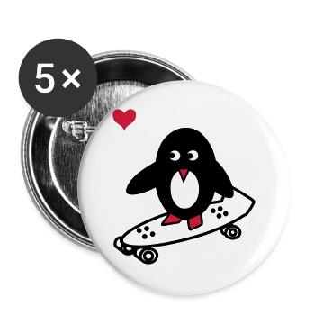 Skaterpinguin - Buttons groß 56 mm (5er Pack) - Weiß - Vorne