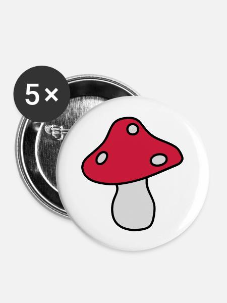 Fliegenpilz - Buttons groß 56 mm (5er Pack) - Weiß