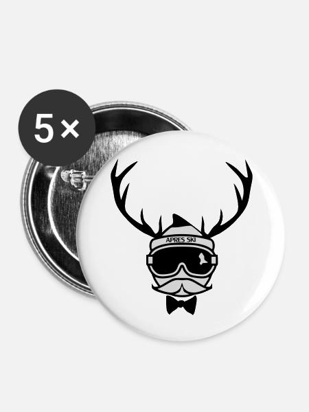 Apres Ski- Hirsch- Fliege - Buttons groß 56 mm (5er Pack) - Weiß