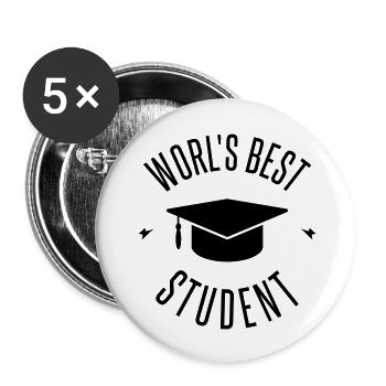 WORLD'S BEST STUDENT - Buttons groß 56 mm (5er Pack) - Weiß - Vorne