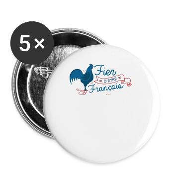 Fier d'être français - Lot de 5 grands badges (56 mm) - blanc - Devant
