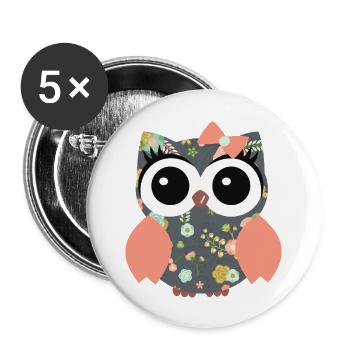Eule Mona - Buttons groß 56 mm (5er Pack) - Weiß - Vorne