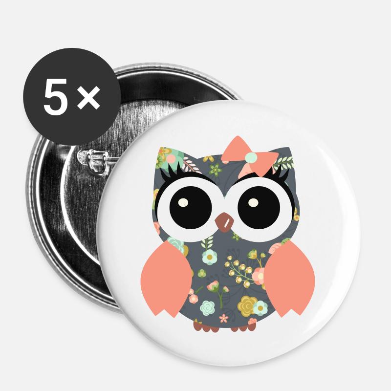 Owl Flowerpower - Buttons large 2.2''/56 mm (5-pack) - white