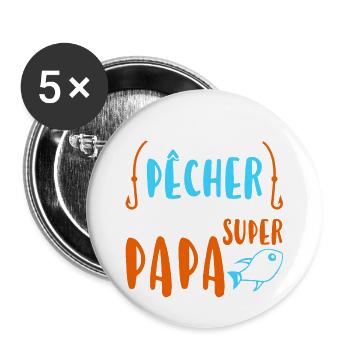 Super papa pêcheur cadeau - Lot de 5 grands badges (56 mm) - blanc - Devant