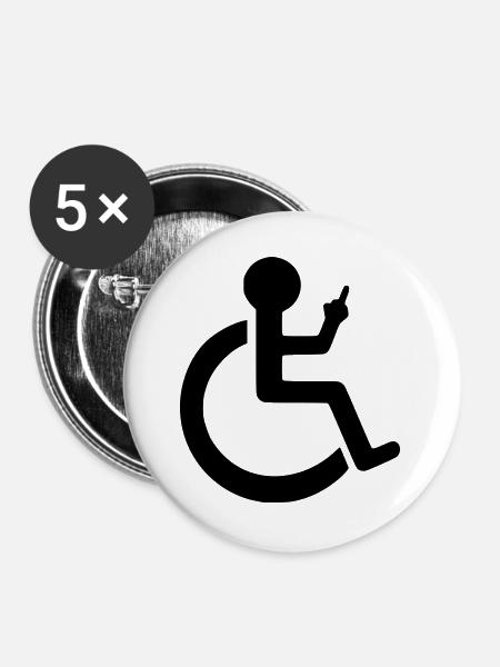 Rollstuhlfahrer mit Mittelfinger # - Buttons groß 56 mm (5er Pack) - Weiß
