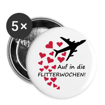 Flitterwochen / Hochzeit - Flugzeug mit Herzen - Buttons groß 56 mm (5er Pack) - Weiß - Vorne