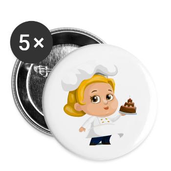 Köchin - Buttons groß 56 mm (5er Pack) - Weiß - Vorne