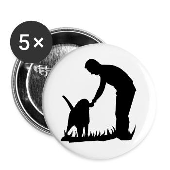 Beste Freunde - Hund und Herrchen Silouette - Buttons groß 56 mm (5er Pack) - Weiß - Vorne