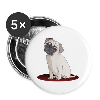 Süßer Designer Mops mit super Effekten - Buttons groß 56 mm (5er Pack) - Weiß - Vorne