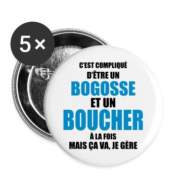 c'est compliqué d'être un bogosse et un boucher - Lot de 5 grands badges (56 mm) - blanc - Devant