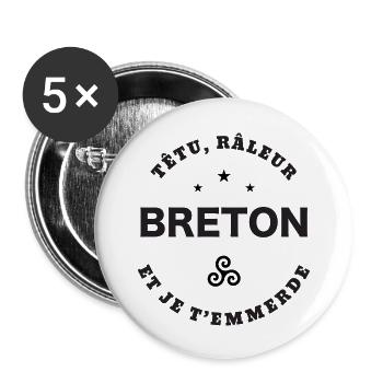 Breton Têtu, raleur - Lot de 5 grands badges (56 mm) - blanc - Devant