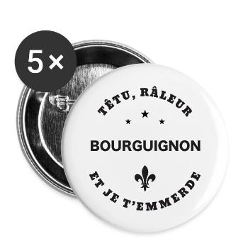 Bourguignon, têtu, râleur - Lot de 5 grands badges (56 mm) - blanc - Devant