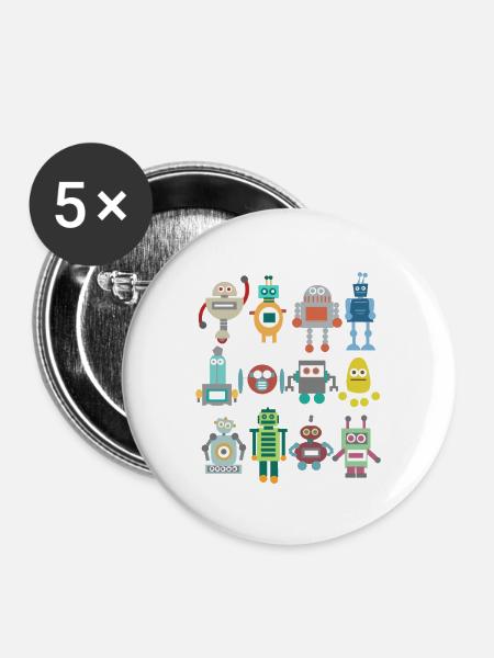 Roboter Retro - Buttons groß 56 mm (5er Pack) - Weiß