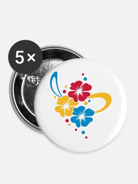 Blumenbouquet mit Schleife - Buttons groß 56 mm (5er Pack) - Weiß