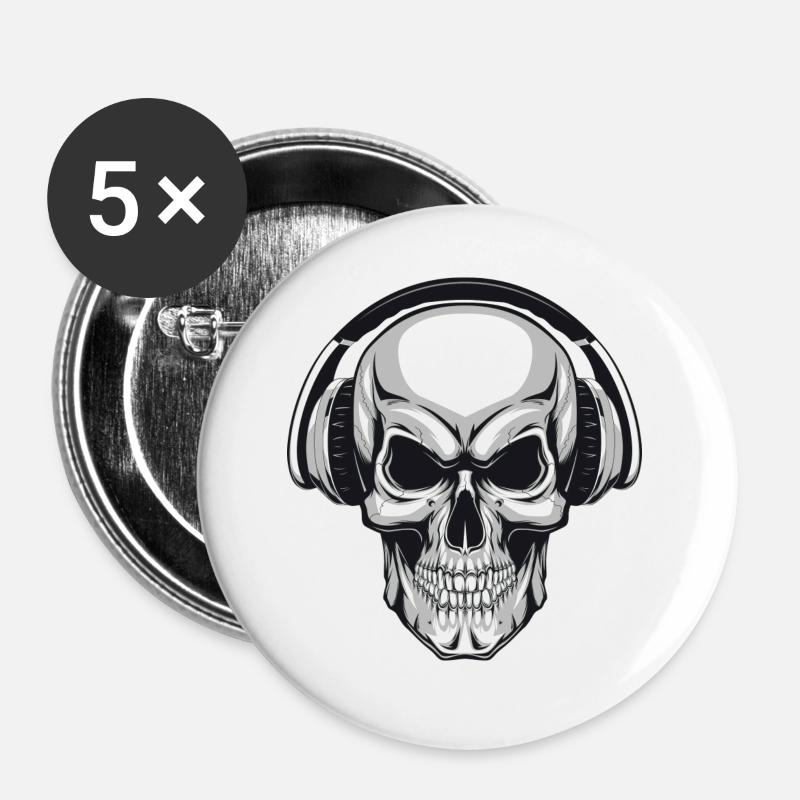 Skull with headphones - Buttons large 2.2''/56 mm (5-pack) - white
