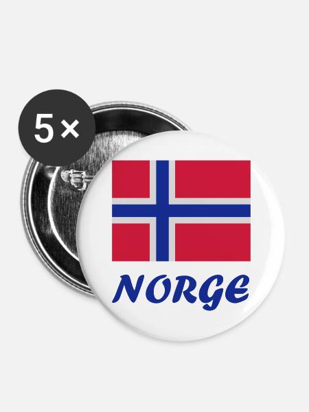 Norwegische Flagge - Buttons groß 56 mm (5er Pack) - Weiß