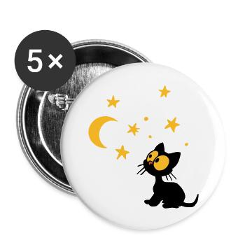 Chaton aux étoiles - Lot de 5 grands badges (56 mm) - blanc - Devant