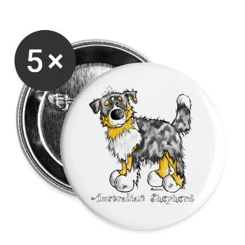 Australian Shepherd – Aussie – Hütehund - Buttons groß 56 mm (5er Pack) - Weiß - Vorne