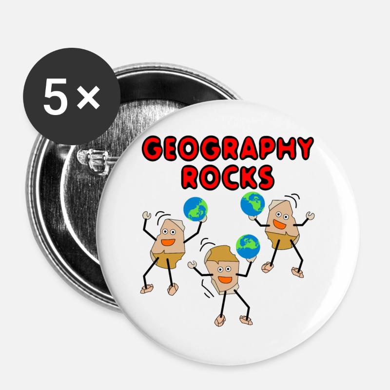 Geography Rocks - Buttons large 2.2''/56 mm (5-pack) - white