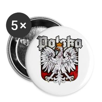 Polen - Polska - Adler - Silber Edition - Buttons groß 56 mm (5er Pack) - Weiß - Vorne