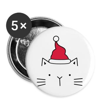 Katze Nikolaus Weihnachtsmann Mütze Weihnachten - Buttons groß 56 mm (5er Pack) - Weiß - Vorne