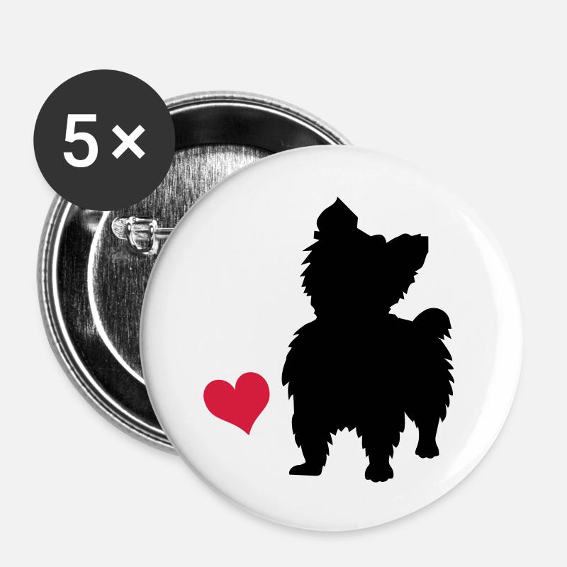 Yorkshire Terrier - Lot de 5 grands badges (56 mm) - blanc