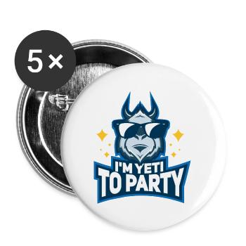 Bigfoot, Yeti & Party T-Shirt: "I'm Yeti to Party" - Buttons groß 56 mm (5er Pack) - Weiß - Vorne