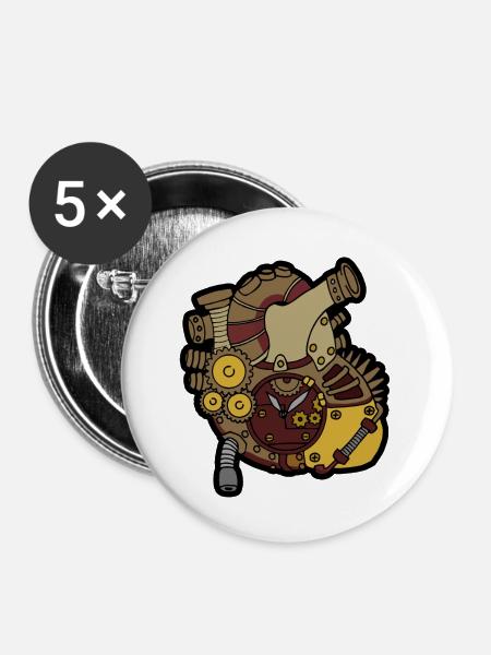 Steampunk Herz - Buttons groß 56 mm (5er Pack) - Weiß