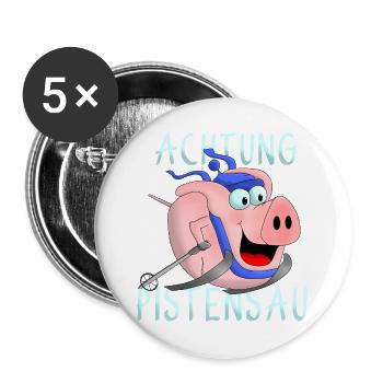 Achtung Pistensau - Buttons groß 56 mm (5er Pack) - Weiß - Vorne