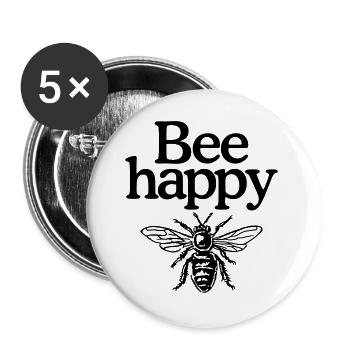 Bee happy - Bienen, Imkerei, Imker - Buttons groß 56 mm (5er Pack) - Weiß - Vorne