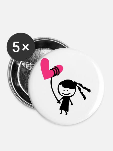 Kleines Mädchen mit Herzballon - Buttons groß 56 mm (5er Pack) - Weiß