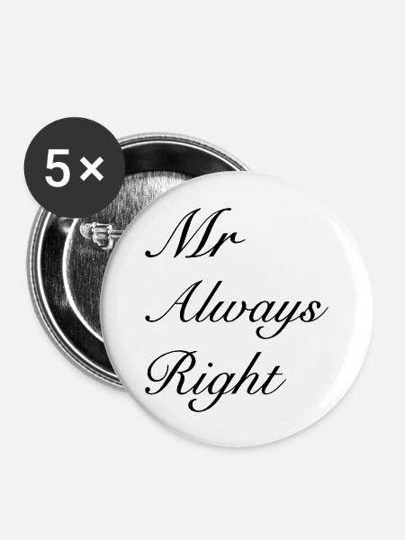 Mr Right - Buttons groß 56 mm (5er Pack) - Weiß