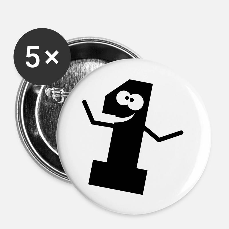 Lustige Comic 1 Eins - Buttons groß 56 mm (5er Pack) - Weiß