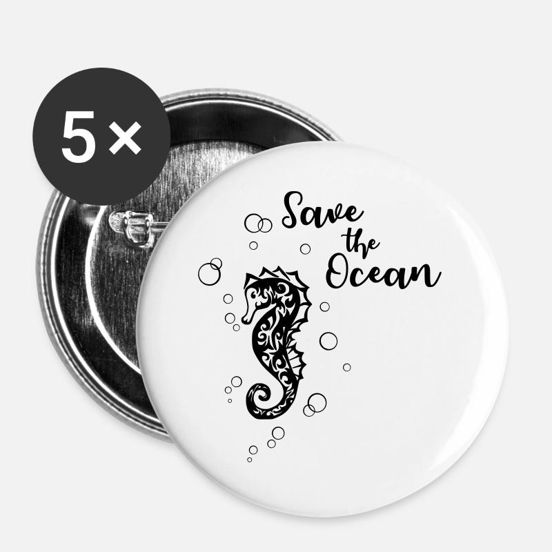 Save the Ocean - Seepferd - Buttons large 2.2''/56 mm (5-pack) - white