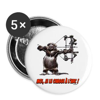 Le Ragondin, Moi Je Le Chasse A L'arc ! - Lot de 5 grands badges (56 mm) - blanc - Devant