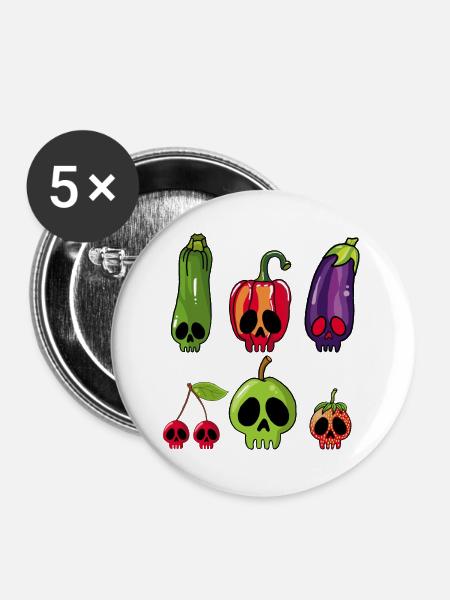 Vegetarische Todesköpfe - Buttons groß 56 mm (5er Pack) - Weiß