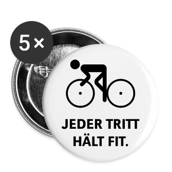 Jeder Tritt Hält Fit. (Fahrrad Fahren) - Buttons groß 56 mm (5er Pack) - Weiß - Vorne