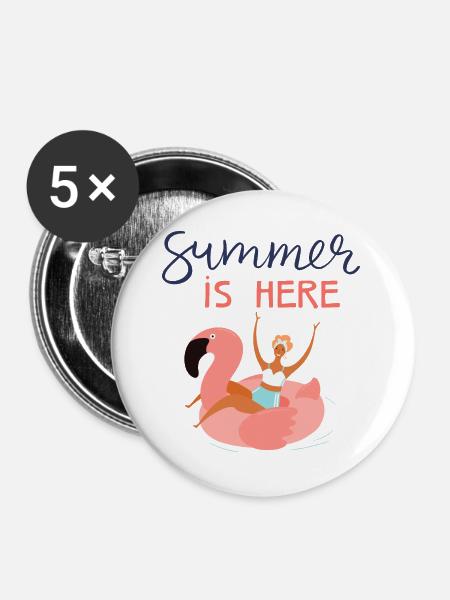Der Sommer ist da - Buttons groß 56 mm (5er Pack) - Weiß